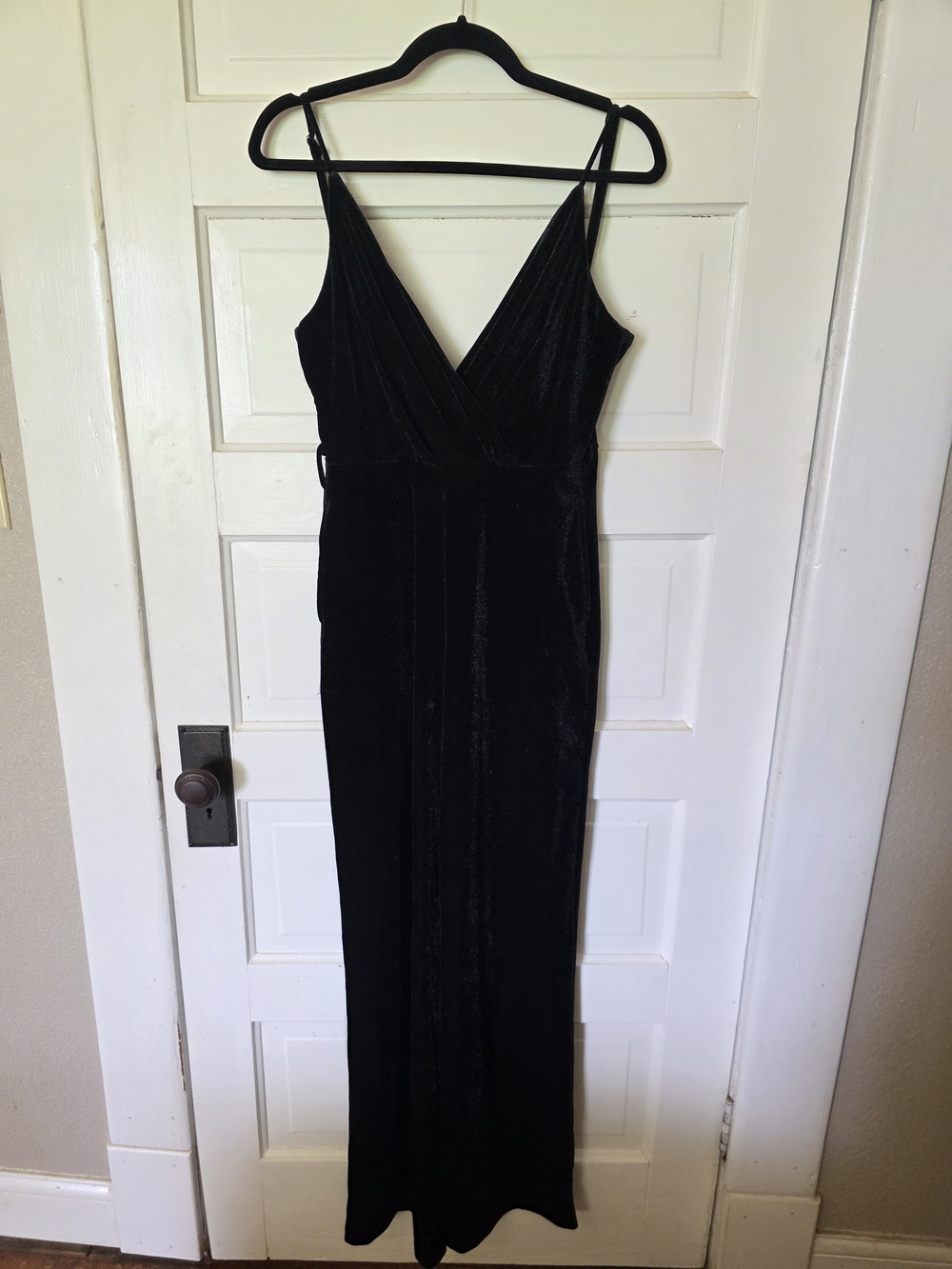 Black Velvet V-Neck Wide Leg Jumpsuit/Romper